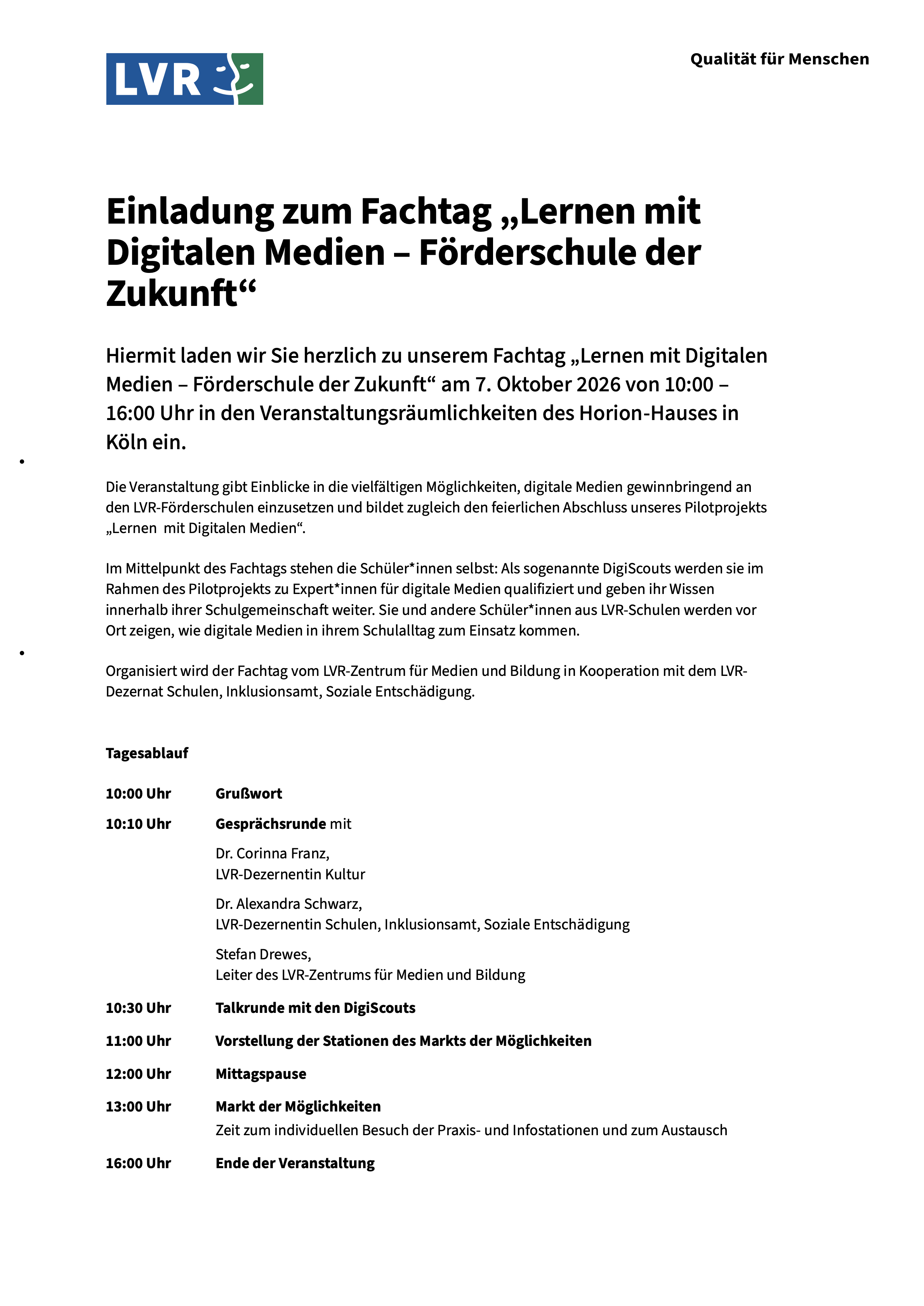 Auf dem Bild sieht man die Einladung zur Fachtagung.